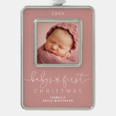 Gepersonaliseerde baby's 1e kerstfoto verzilverd omlijst ornament (Voorkant)