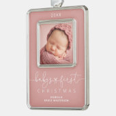 Gepersonaliseerde baby's 1e kerstfoto verzilverd omlijst ornament (Links)