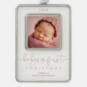 Gepersonaliseerde baby's 1e kerstfoto verzilverd omlijst ornament (Voorkant)