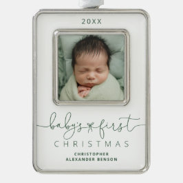 Gepersonaliseerde baby's 1e kerstfoto verzilverd omlijst ornament