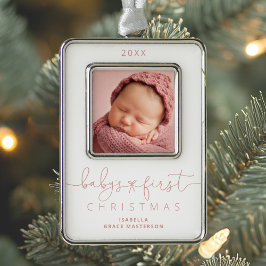 Gepersonaliseerde baby's 1e kerstfoto verzilverd omlijst ornament