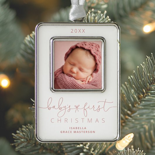 Gepersonaliseerde baby's 1e kerstfoto verzilverd omlijst ornament