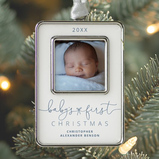 Gepersonaliseerde baby's 1e kerstfoto verzilverd omlijst ornament