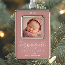 Gepersonaliseerde baby's 1e kerstfoto verzilverd omlijst ornament