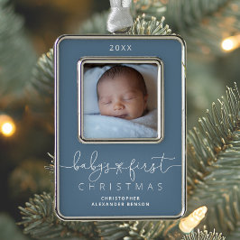 Gepersonaliseerde baby's 1e kerstfoto verzilverd omlijst ornament