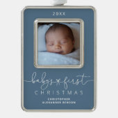 Gepersonaliseerde baby's 1e kerstfoto verzilverd omlijst ornament (Voorkant)
