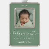 Gepersonaliseerde baby's 1e kerstfoto verzilverd omlijst ornament (Voorkant)