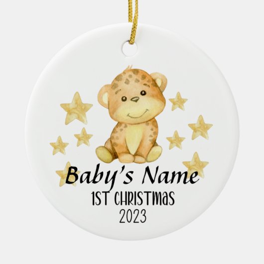 Gepersonaliseerde Baby's 1e Kerstversiering Keramisch Ornament (Voorkant)