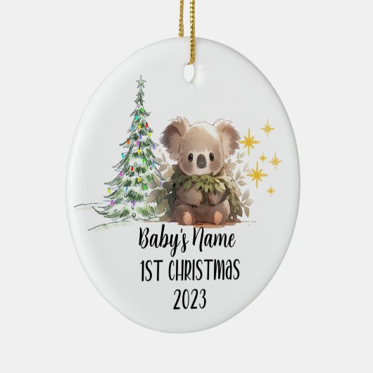 Gepersonaliseerde Baby's 1e Kerstversiering Keramisch Ornament (Rechts)