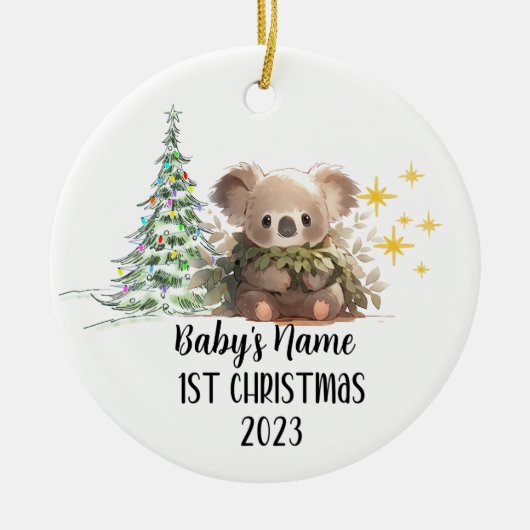 Gepersonaliseerde Baby's 1e Kerstversiering Keramisch Ornament (Voorkant)