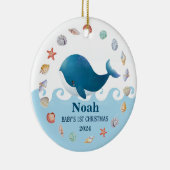 Gepersonaliseerde Baby's 1e Kerstwalvis met Foto Keramisch Ornament (Rechts)