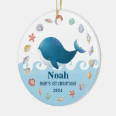 Gepersonaliseerde Baby's 1e Kerstwalvis met Foto Keramisch Ornament (Links)