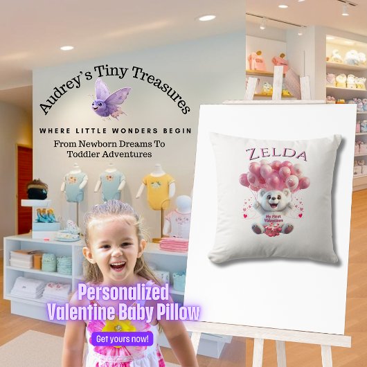 Gepersonaliseerde baby's 1e Valentijnsdag kussen