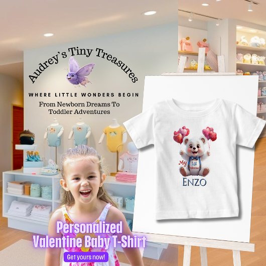 Gepersonaliseerde baby's 1e Valentijnsdag T-shirt