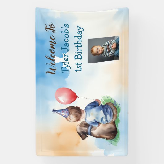 Gepersonaliseerde baby's 1e verjaardag welkom spandoek (Verticaal)