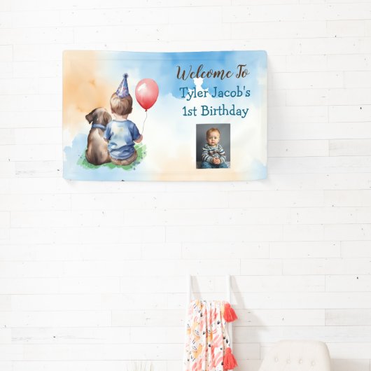 Gepersonaliseerde baby's 1e verjaardag welkom spandoek (Insitu)