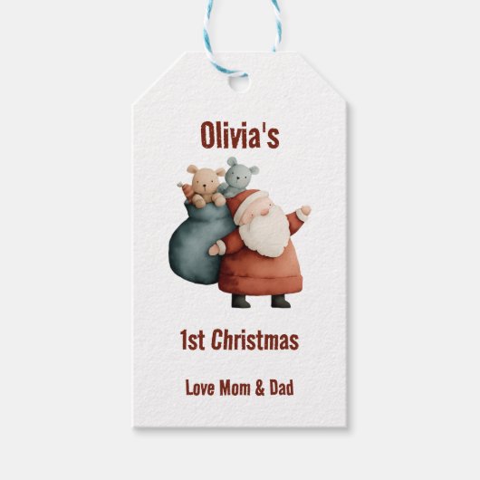 Gepersonaliseerde Baby's 1st Christmas Santa Cadeaulabel (Voorkant)