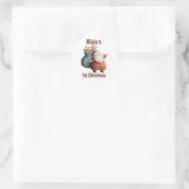 Gepersonaliseerde Baby's 1st Christmas Santa Ronde Sticker (Tas)