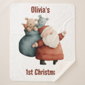 Gepersonaliseerde Baby's 1st Christmas Santa Sherpa Deken (Voorkant)