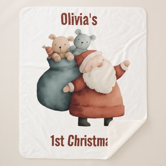 Gepersonaliseerde Baby's 1st Christmas Santa Sherpa Deken (Voorkant)