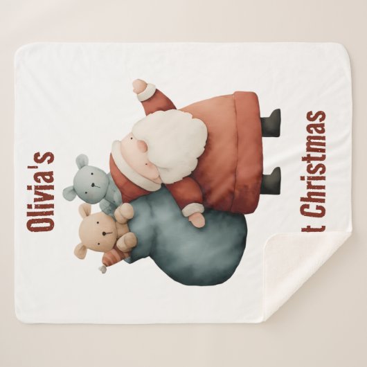 Gepersonaliseerde Baby's 1st Christmas Santa Sherpa Deken (Voorkant (horizontaal))
