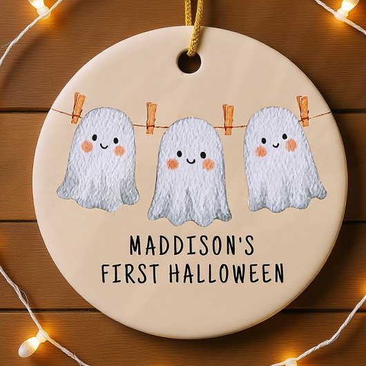 Gepersonaliseerde Baby's Eerste Halloween Schattig Keramisch Ornament