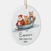 Gepersonaliseerde Baby's Eerste Kerst, Beren Gift Keramisch Ornament (Rechts)