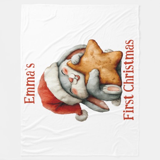 Gepersonaliseerde Baby's eerste kerst Bunny Fleece (Voorkant)