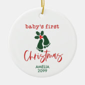 Gepersonaliseerde baby's eerste kerst Bunny Orname Keramisch Ornament (Voorkant)