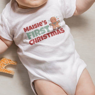 Gepersonaliseerde baby's eerste kerst peperkoek romper