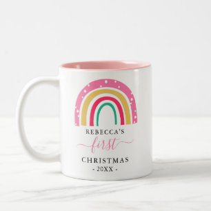 Gepersonaliseerde baby's eerste kerst Schattigee r Tweekleurige Koffiemok