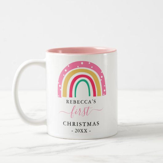 Gepersonaliseerde baby's eerste kerst Schattigee r Tweekleurige Koffiemok (Links)