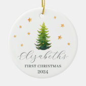 Gepersonaliseerde baby's eerste kerstboom keramisch ornament (Voorkant)
