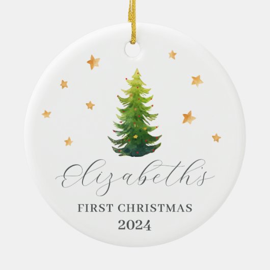 Gepersonaliseerde baby's eerste kerstboom keramisch ornament (Achterkant)