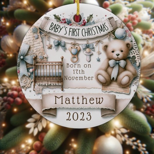 Gepersonaliseerde Baby's Eerste Kerstcadeau Orname Keramisch Ornament