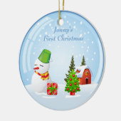 Gepersonaliseerde baby's eerste kerstcadeau snowba keramisch ornament (Links)