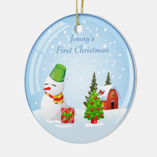 Gepersonaliseerde baby's eerste kerstcadeau snowba keramisch ornament (Links)