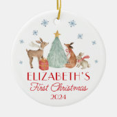 Gepersonaliseerde Baby's Eerste Kerstdieren Keramisch Ornament (Voorkant)