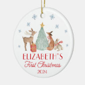 Gepersonaliseerde Baby's Eerste Kerstdieren Keramisch Ornament (Links)