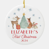 Gepersonaliseerde Baby's Eerste Kerstdieren Keramisch Ornament (Achterkant)