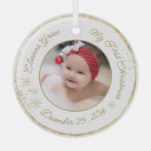 Gepersonaliseerde baby's eerste kerstfoto Glitter Glas Ornament (Voorkant)