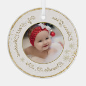 Gepersonaliseerde baby's eerste kerstfoto Glitter Glas Ornament (Achterkant)