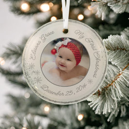 Gepersonaliseerde baby's eerste kerstfoto Glitter Glas Ornament