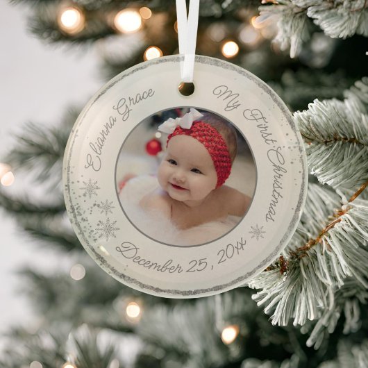 Gepersonaliseerde baby's eerste kerstfoto Glitter Glas Ornament