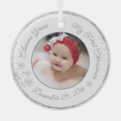 Gepersonaliseerde baby's eerste kerstfoto Glitter Glas Ornament (Voorkant)