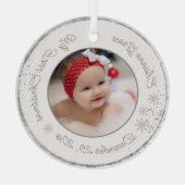 Gepersonaliseerde baby's eerste kerstfoto Glitter Glas Ornament (Achterkant)