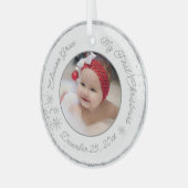 Gepersonaliseerde baby's eerste kerstfoto Glitter Glas Ornament (Voorkant links)