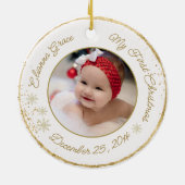 Gepersonaliseerde baby's eerste kerstfoto Glitter Keramisch Ornament (Achterkant)