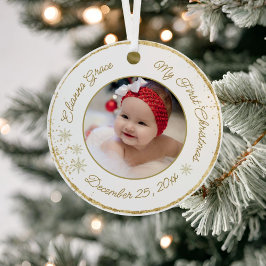 Gepersonaliseerde baby's eerste kerstfoto Glitter Keramisch Ornament