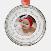 Gepersonaliseerde baby's eerste kerstfoto Glitter Metalen Ornament (Voorkant)